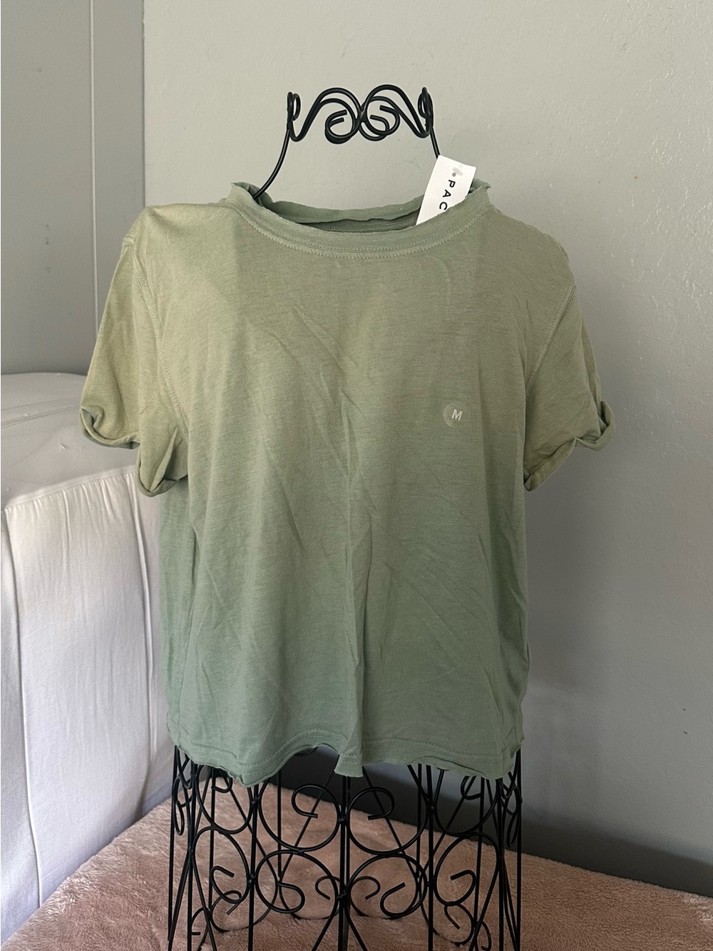 Distressed Light Green Short Sleeve Tee - , Modern Casual Top